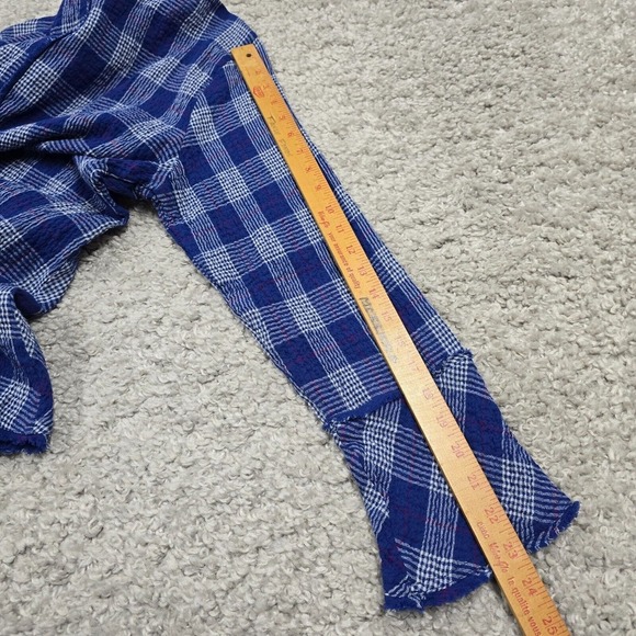 Habitat Womens Top Small Blue Button Up Plaid Long Sleeve Gauzy Lagenlook - Picture 12 of 13